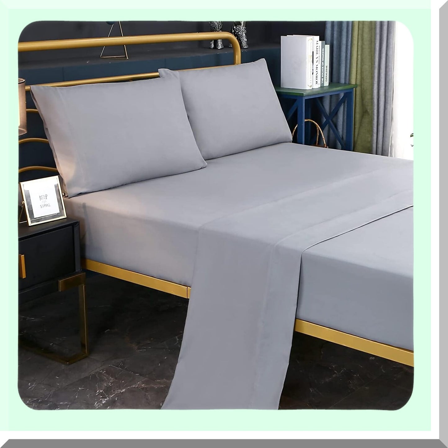 Luxury Grey Hotel Bedding Set - Full Size 4 Piece Sheets & Pillowcases Bundle - Wrinkle Fade Stain Resistant - 1 Flat Sheet, 1 Fitted Sheet, 2 Pillowcases - 14" Deep Pocket