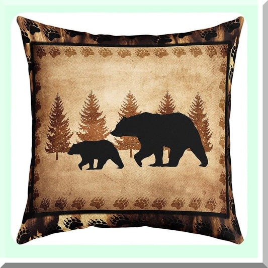Wild Bear Nature Cushion Cover - Rustic Cabin Decorative Pillowcase for Couch Sofa - Yellow Brown Outdoor Pillow Cover - 18"x18" Soft Animal Wildlife Theme