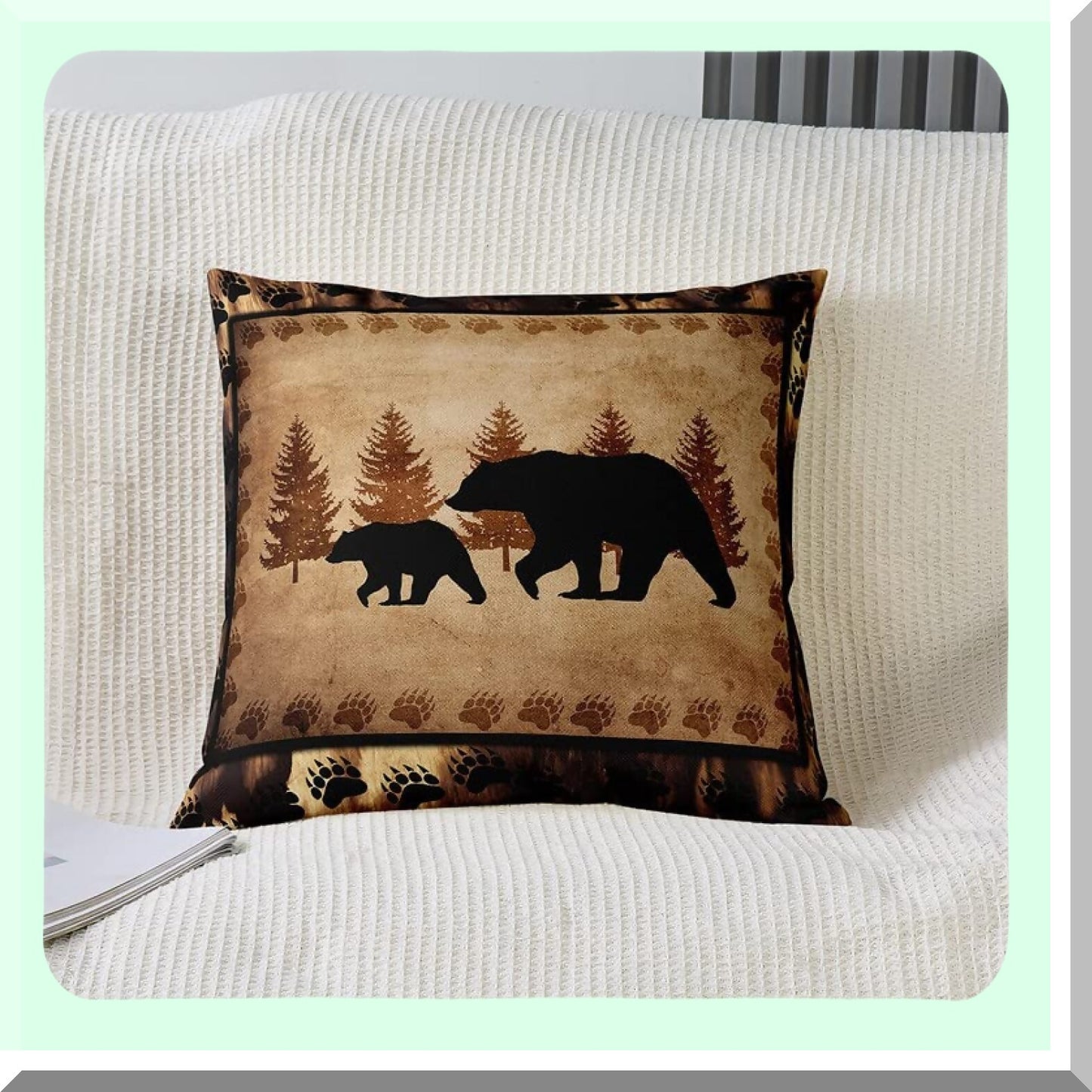 Wild Bear Nature Cushion Cover - Rustic Cabin Decorative Pillowcase for Couch Sofa - Yellow Brown Outdoor Pillow Cover - 18"x18" Soft Animal Wildlife Theme