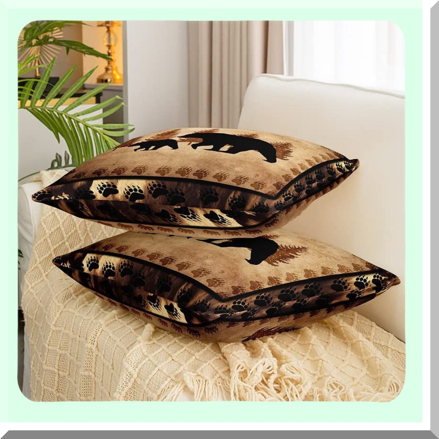 Wild Bear Nature Cushion Cover - Rustic Cabin Decorative Pillowcase for Couch Sofa - Yellow Brown Outdoor Pillow Cover - 18"x18" Soft Animal Wildlife Theme