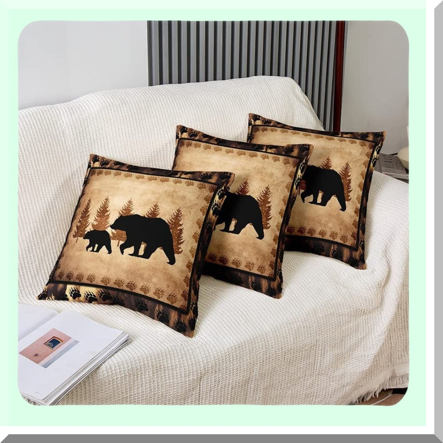 Wild Bear Nature Cushion Cover - Rustic Cabin Decorative Pillowcase for Couch Sofa - Yellow Brown Outdoor Pillow Cover - 18"x18" Soft Animal Wildlife Theme
