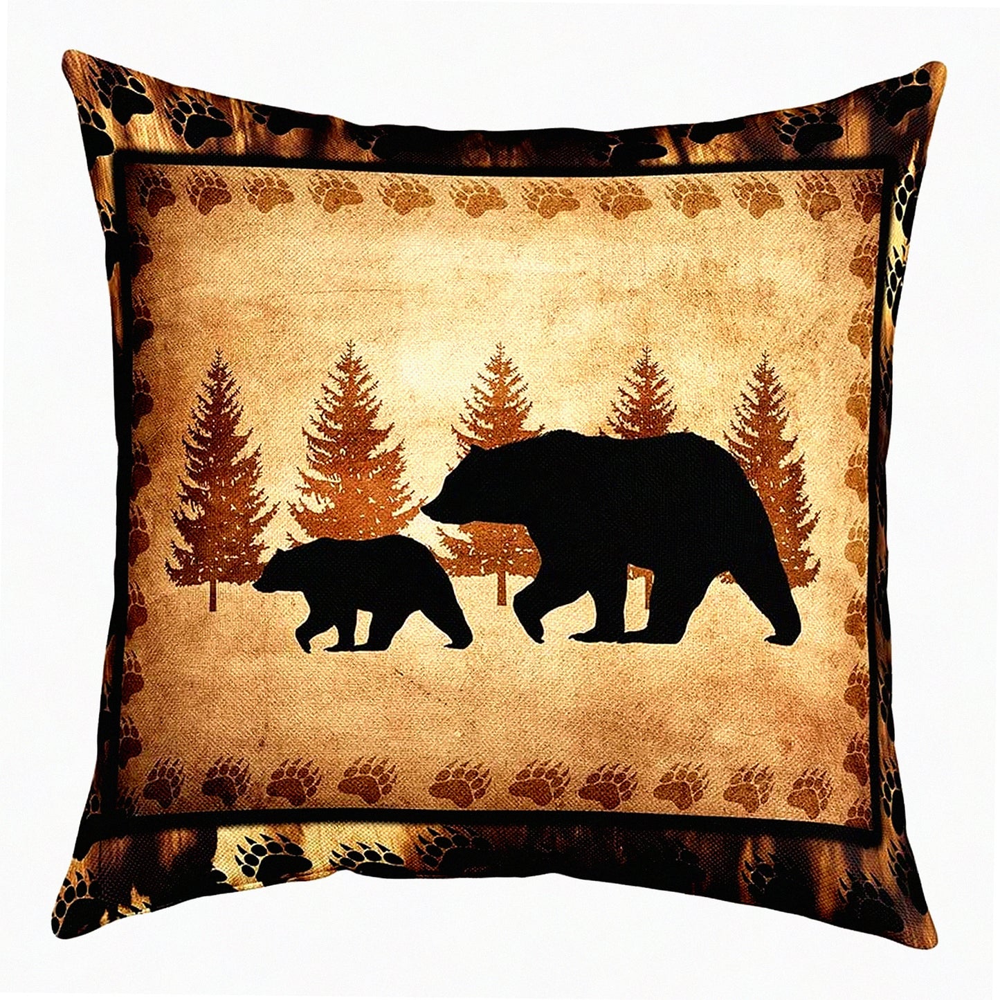 Wild Bear Nature Cushion Cover - Rustic Cabin Decorative Pillowcase for Couch Sofa - Yellow Brown Outdoor Pillow Cover - 18"x18" Soft Animal Wildlife Theme