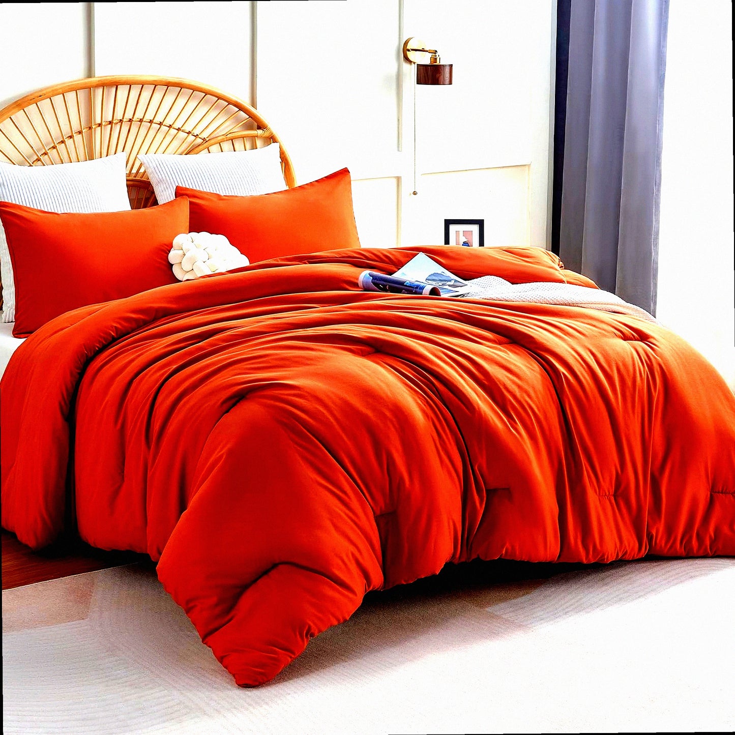Rustic TerraSoft Comforter Set - Full Size 3-Piece Burnt Orange Bedding, Luxurious Microfiber Quilted Style, Breathable & Fluffy for All Seasons.