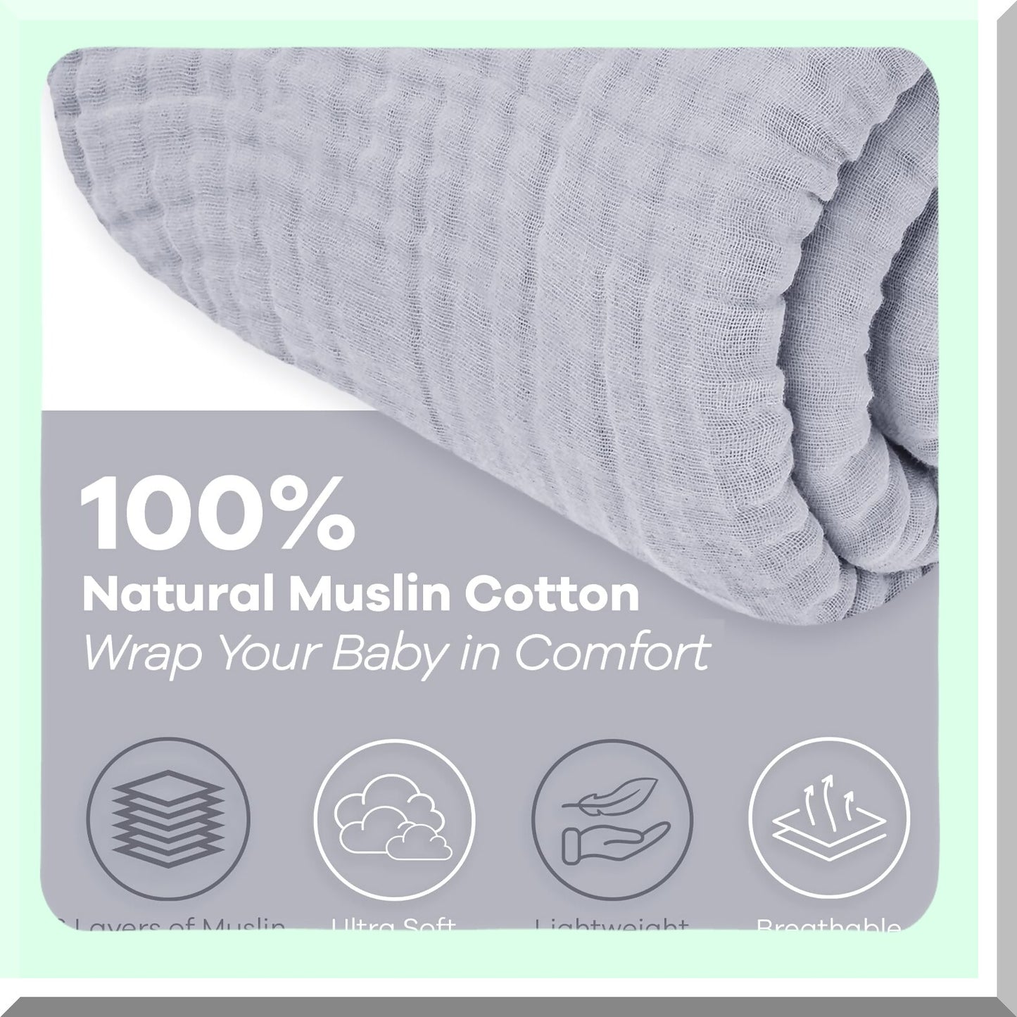 CoolComfort Queen Muslin Blanket - Extra Large 90x90, 6-Layer Breathable Cotton Softness, Perfect for Bedroom & Living Room, Slate Grey