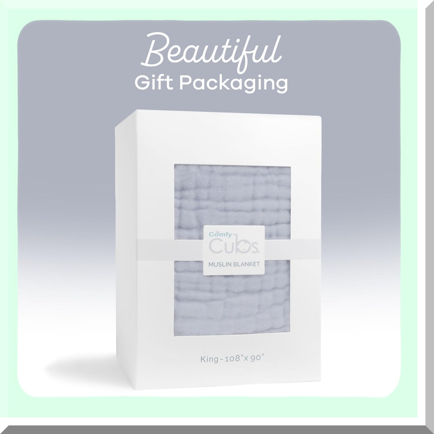 CoolComfort Queen Muslin Blanket - Extra Large 90x90, 6-Layer Breathable Cotton Softness, Perfect for Bedroom & Living Room, Slate Grey