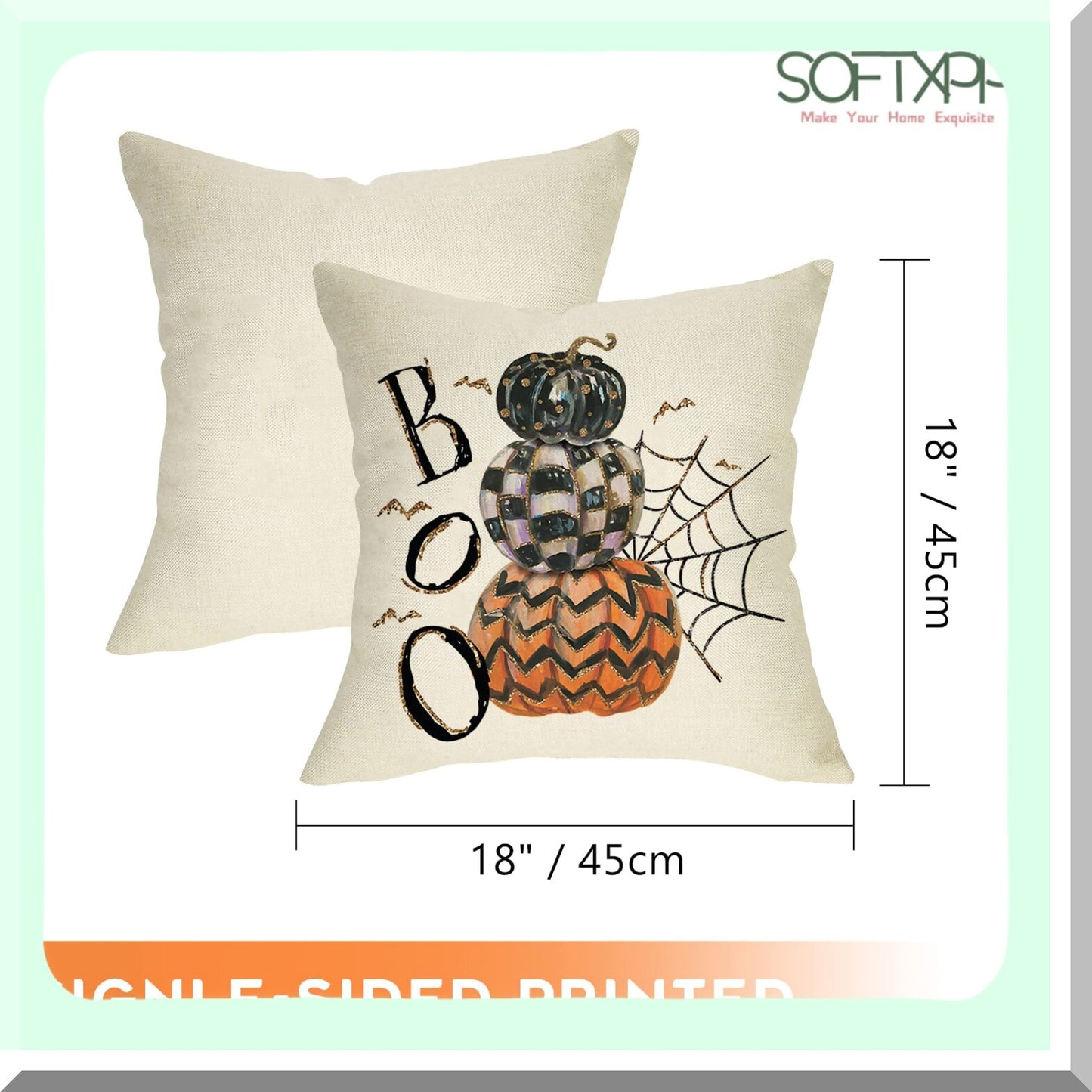 Plaid Pumpkins Spider Web Bat Decor Pillowcase - Autumn Home Decoration - Fall Holiday Cushion Cover - Sofa Couch 18x18 Cotton Linen - Boo Decorative Throw Pillow