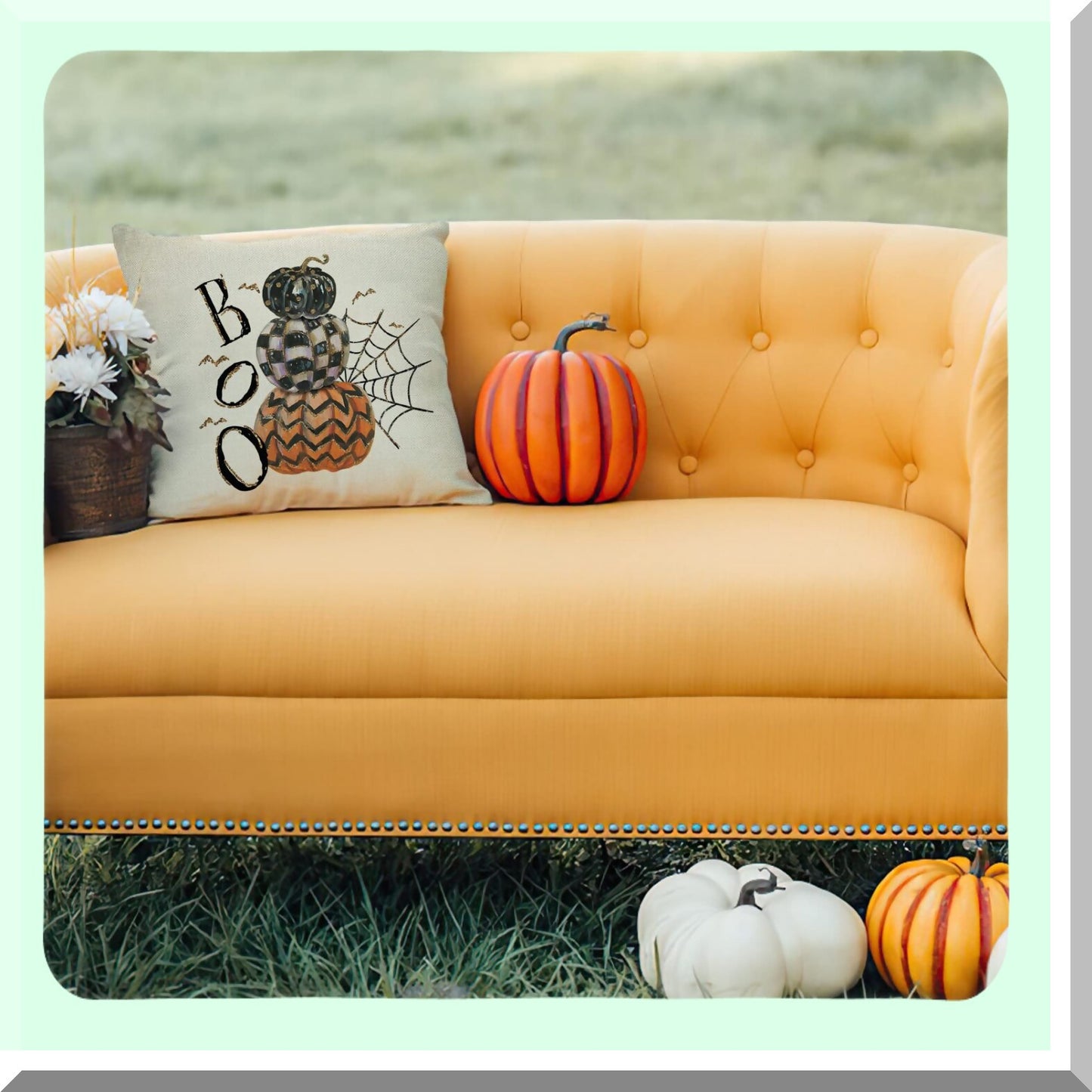 Plaid Pumpkins Spider Web Bat Decor Pillowcase - Autumn Home Decoration - Fall Holiday Cushion Cover - Sofa Couch 18x18 Cotton Linen - Boo Decorative Throw Pillow