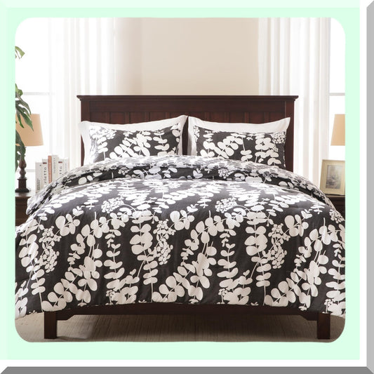 Breathable Floral Comforter Set - Lightweight All Season Farmhouse Bedding with Matching Shams - Cal Black 3 Piece Reversible Microfiber Comforters