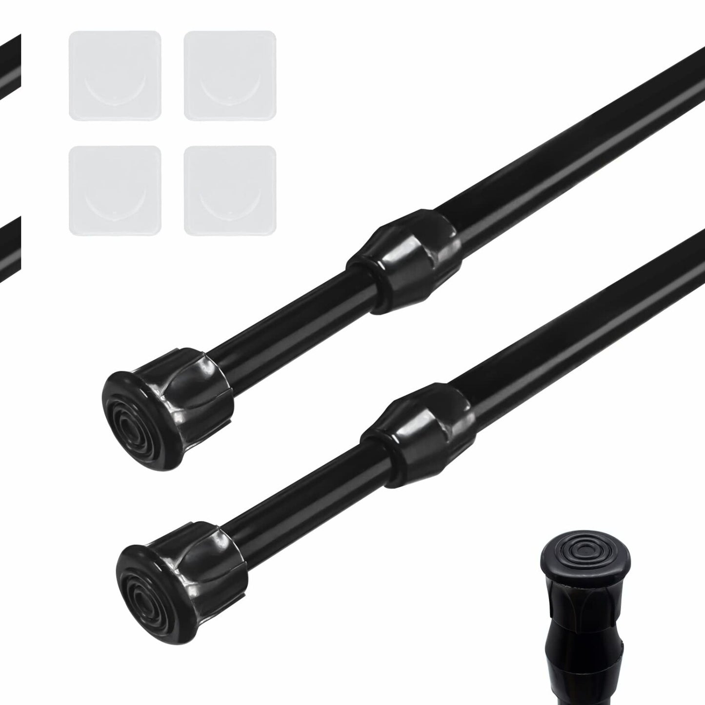 2pcs Black Extendable Curtain Rods 15.7-28 inches