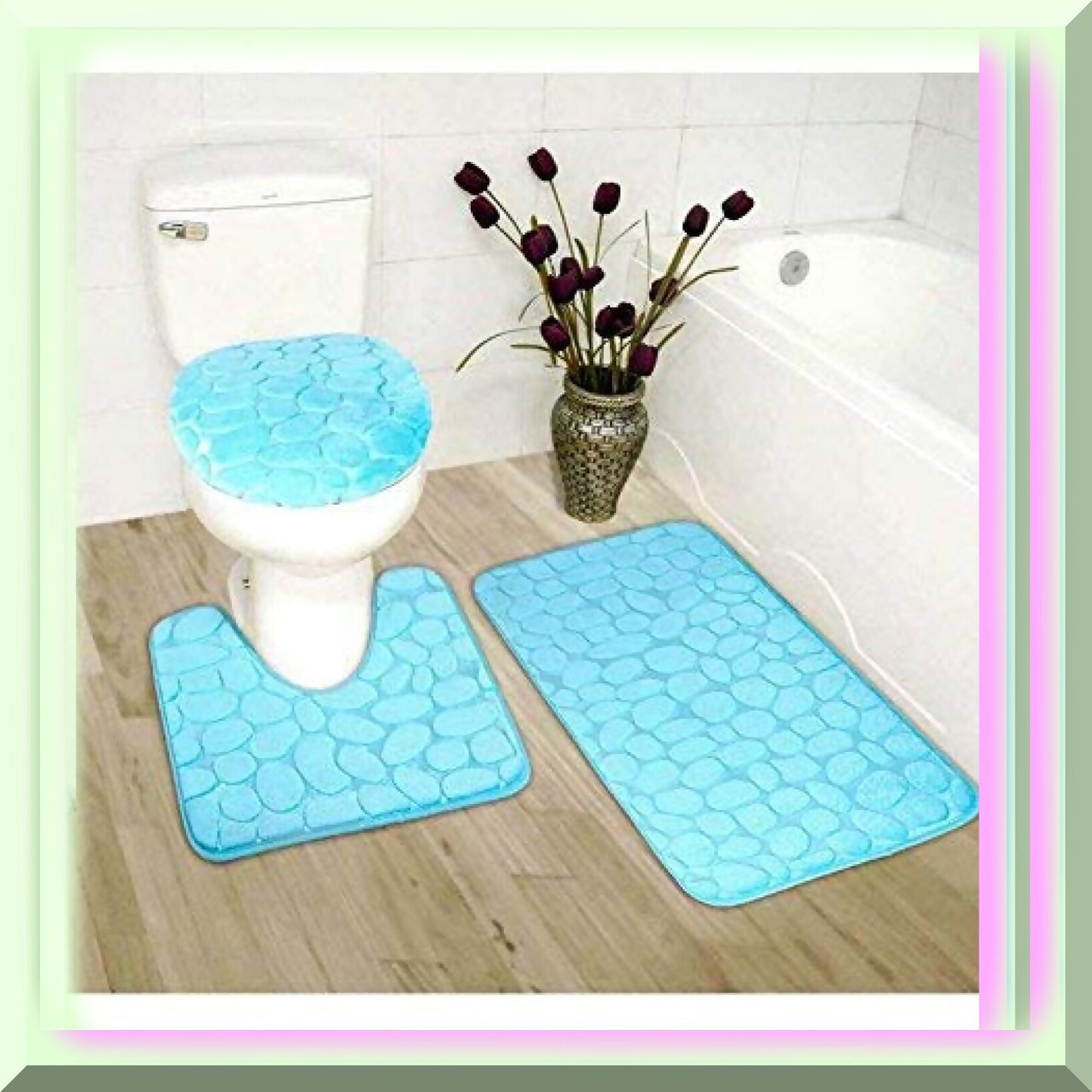3 Piece Turquoise Bathroom Rug Set