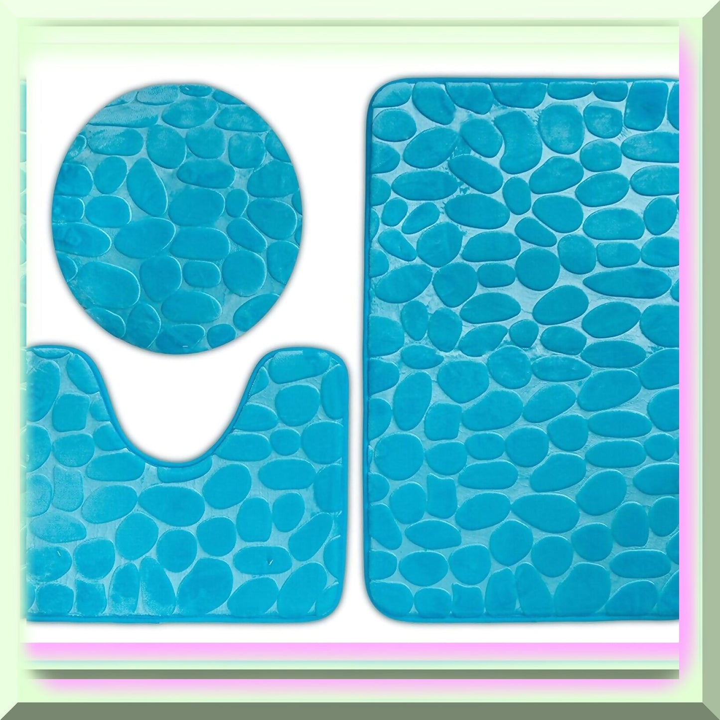3 Piece Turquoise Bathroom Rug Set