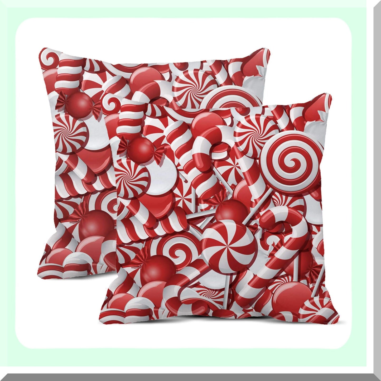 Red Candy Alphabet Pillow Covers - Set of 2 20x20 Inch Square Cushion Covers for Sofa Bed. White Candies Font Xmas ABC Cane Home Decor Pillowcases.