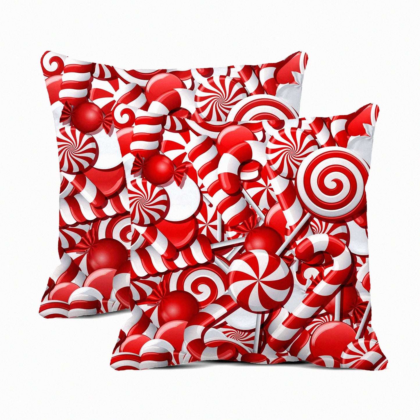 Red Candy Alphabet Pillow Covers - Set of 2 20x20 Inch Square Cushion Covers for Sofa Bed. White Candies Font Xmas ABC Cane Home Decor Pillowcases.