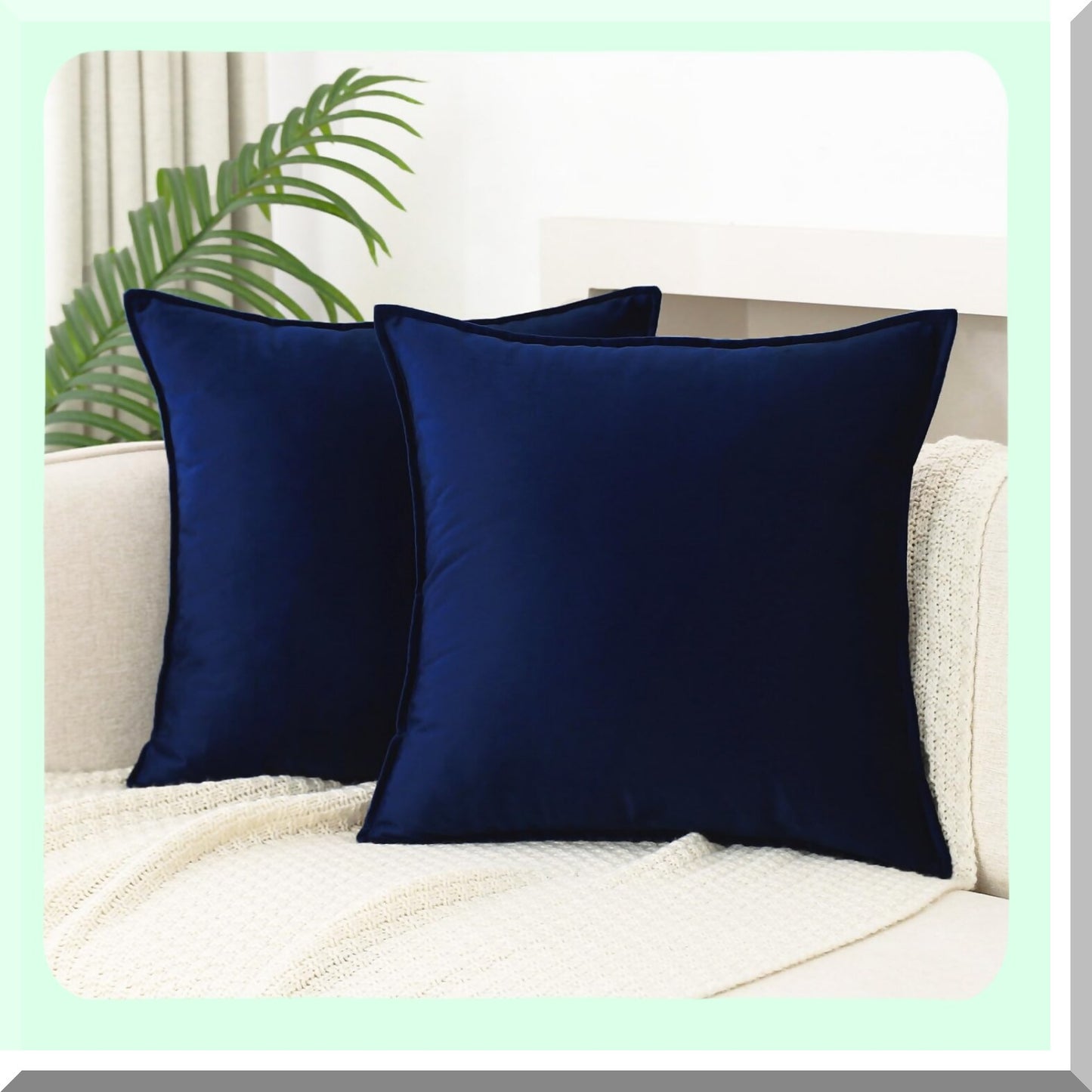 Navy Blue Velvet Throw Pillow Covers - Set of 2 | Soft Decorative Cushion Covers for Couch, Sofa, Bed | 18x18 Inches Square | Living Room, Car