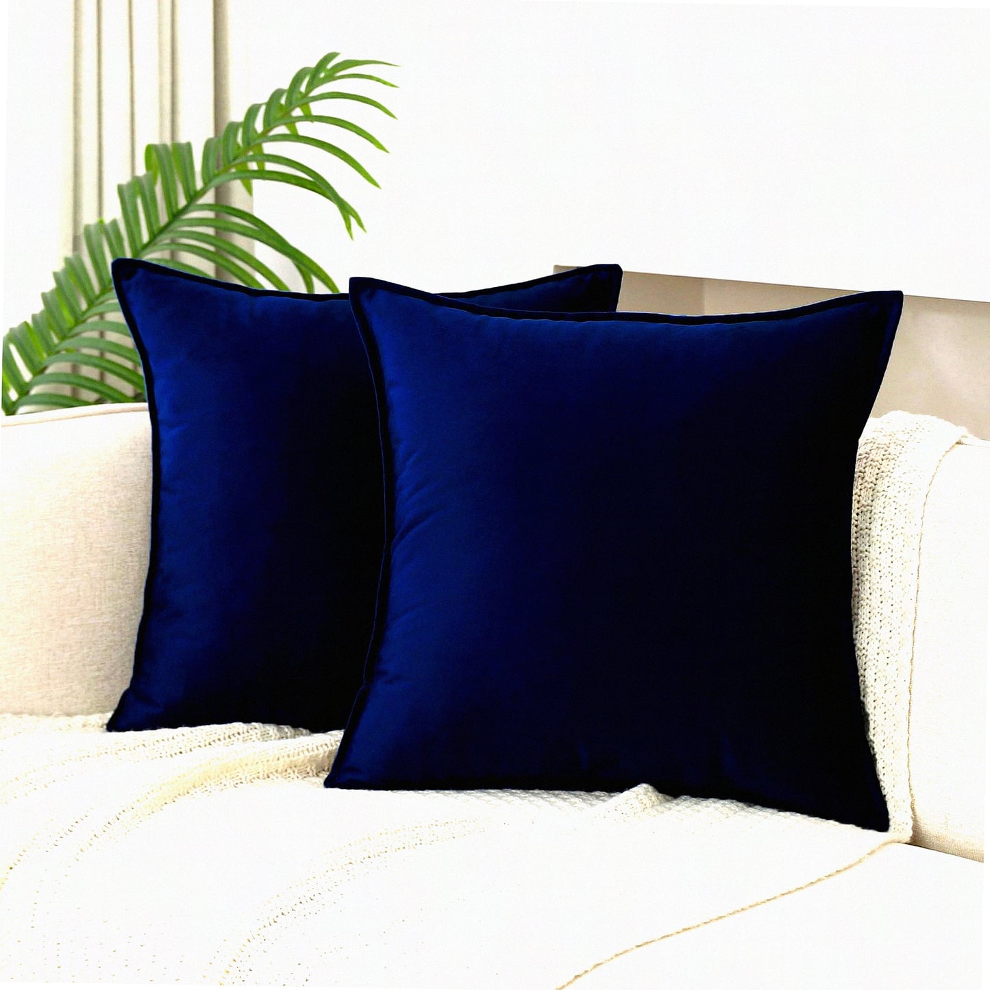 Navy Blue Velvet Throw Pillow Covers - Set of 2 | Soft Decorative Cushion Covers for Couch, Sofa, Bed | 18x18 Inches Square | Living Room, Car