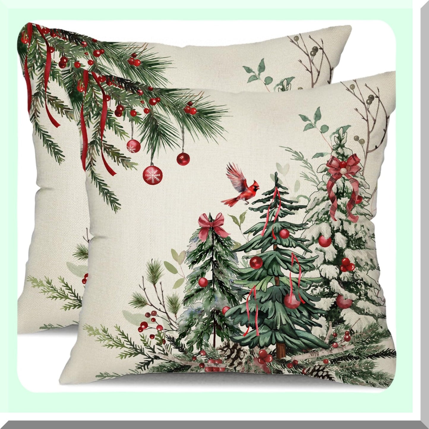Winter Tree Pillow Covers Set - 16x16 Inch Decorative Throw Pillows for Home Couch - Pack of 2 - Seasonal Decor - Snowy Tree Design - Cozy Living Room Accessories