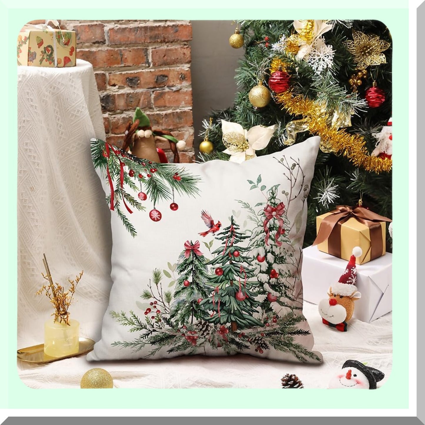 Winter Tree Pillow Covers Set - 16x16 Inch Decorative Throw Pillows for Home Couch - Pack of 2 - Seasonal Decor - Snowy Tree Design - Cozy Living Room Accessories