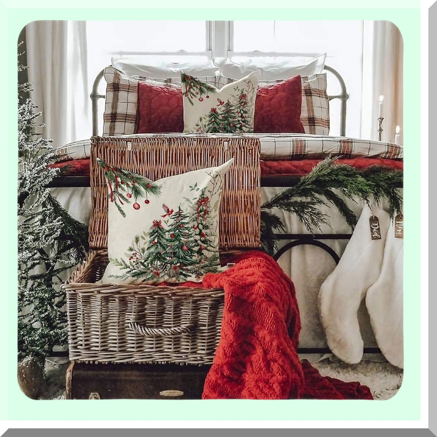 Winter Tree Pillow Covers Set - 16x16 Inch Decorative Throw Pillows for Home Couch - Pack of 2 - Seasonal Decor - Snowy Tree Design - Cozy Living Room Accessories