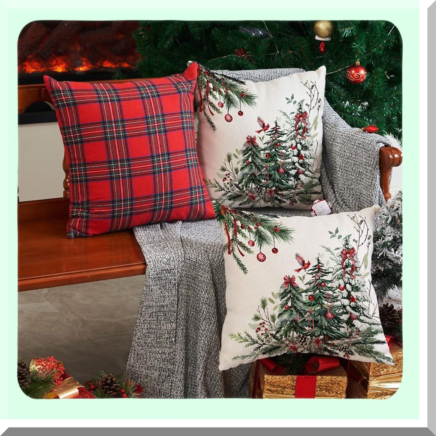 Winter Tree Pillow Covers Set - 16x16 Inch Decorative Throw Pillows for Home Couch - Pack of 2 - Seasonal Decor - Snowy Tree Design - Cozy Living Room Accessories