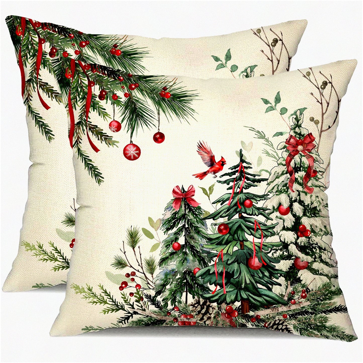Winter Tree Pillow Covers Set - 16x16 Inch Decorative Throw Pillows for Home Couch - Pack of 2 - Seasonal Decor - Snowy Tree Design - Cozy Living Room Accessories