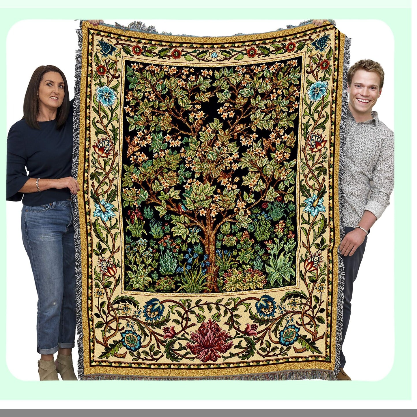 Tree of Life Cotton Tapestry Blanket - 72x54 Woven Art Throw, Perfect Gift Made in USA