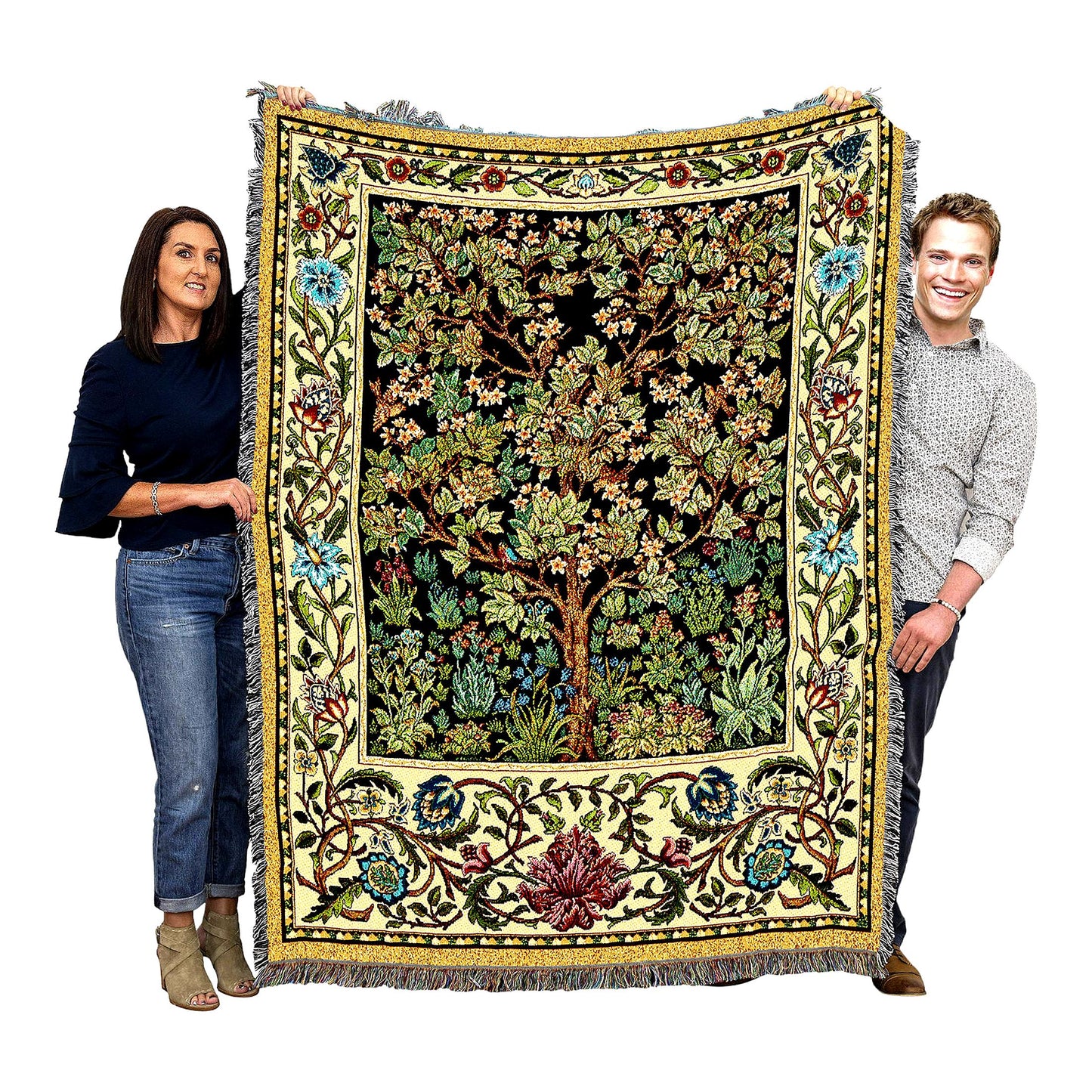 Tree of Life Cotton Tapestry Blanket - 72x54 Woven Art Throw, Perfect Gift Made in USA