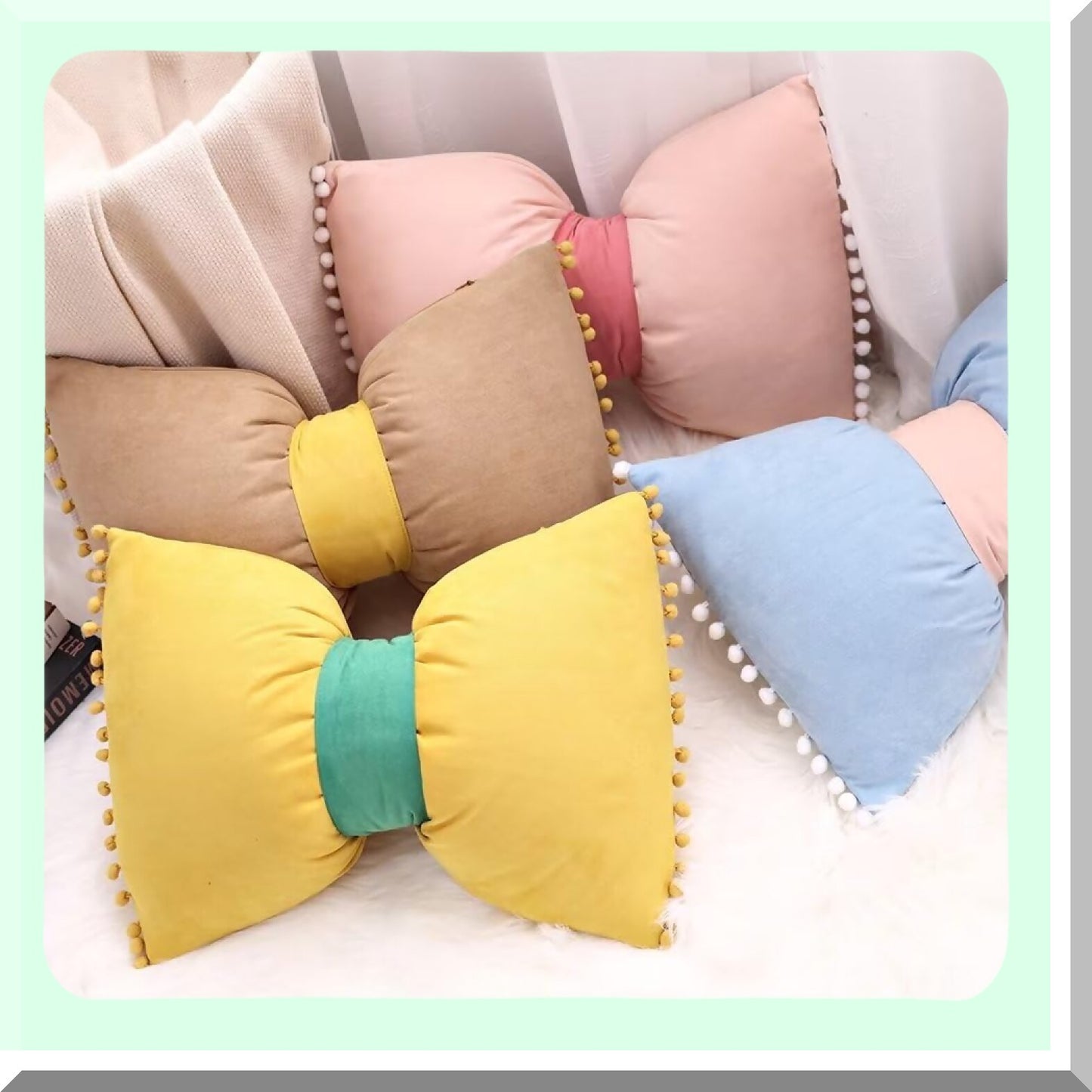 Pom Pom Velvet Lumbar Pillow Covers - Set of 2 Dusty Pink Cushion Cases for Bed Sofa Couch Bench Car - Decorative Throw Pillow Cases 14x20 Outdoor Bow