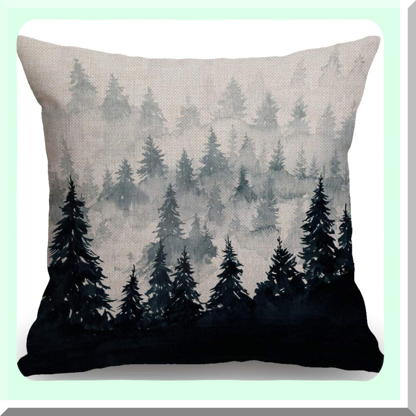 Mountain Mist Watercolor Farmhouse Pillow Covers - Set of 2 Decorative Square Pillow Covers 18x18 Inches for Rustic Home Decor - Farmhouse Chic