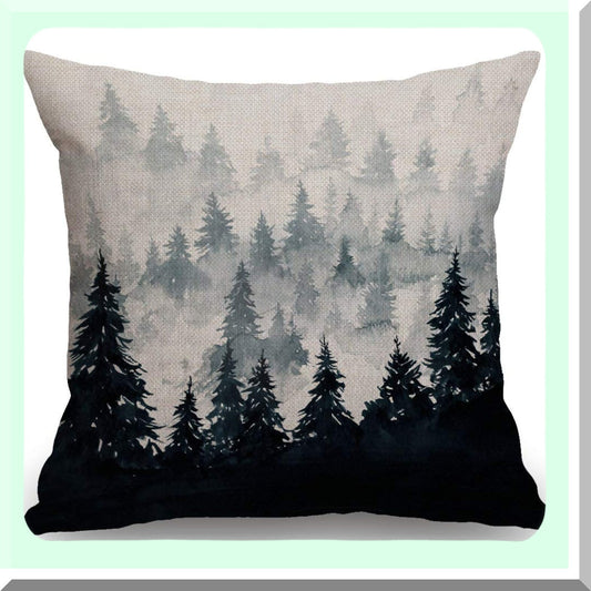 Mountain Mist Watercolor Farmhouse Pillow Covers - Set of 2 Decorative Square Pillow Covers 18x18 Inches for Rustic Home Decor - Farmhouse Chic