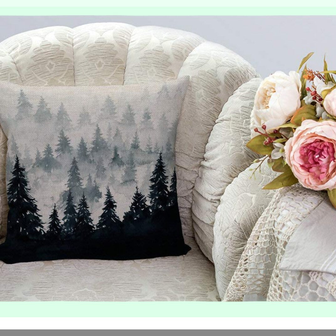 Mountain Mist Watercolor Farmhouse Pillow Covers - Set of 2 Decorative Square Pillow Covers 18x18 Inches for Rustic Home Decor - Farmhouse Chic