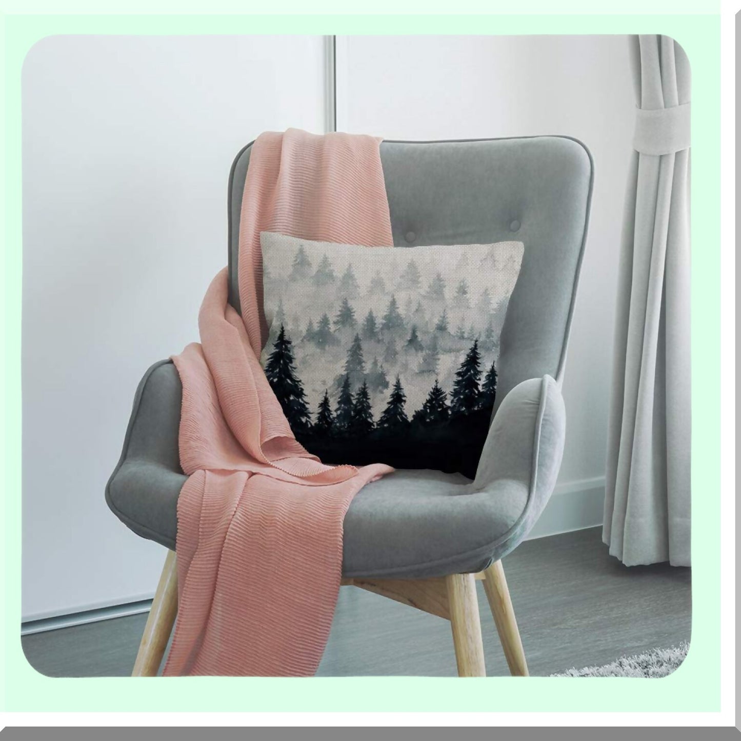 Mountain Mist Watercolor Farmhouse Pillow Covers - Set of 2 Decorative Square Pillow Covers 18x18 Inches for Rustic Home Decor - Farmhouse Chic