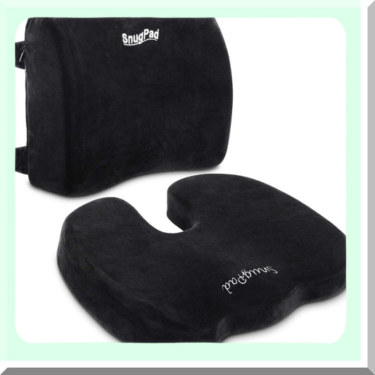 ErgoSupport Memory Foam Lumbar Seat Cushion - Lower Back & Coccyx Support - Washable Velvet Covers - Non-Slip Bottom - Office & Car Seats - Black