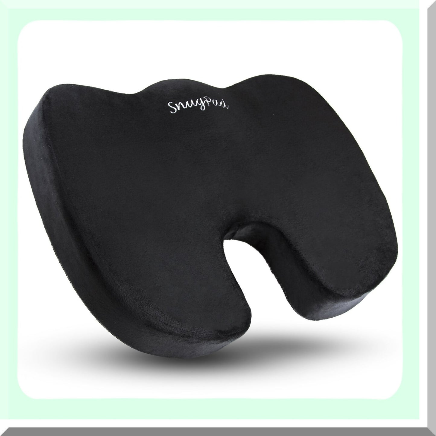 ErgoSupport Memory Foam Lumbar Seat Cushion - Lower Back & Coccyx Support - Washable Velvet Covers - Non-Slip Bottom - Office & Car Seats - Black