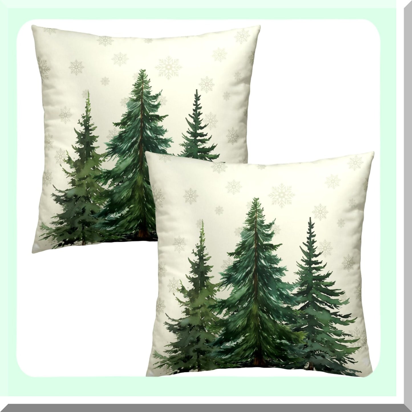 Winter Forest Green Rustic Snowflake Pillow Covers - Set of 2, 20x20 Cotton Square Decorative Cushion Cover for Home Sofa Bed Outdoor Décor