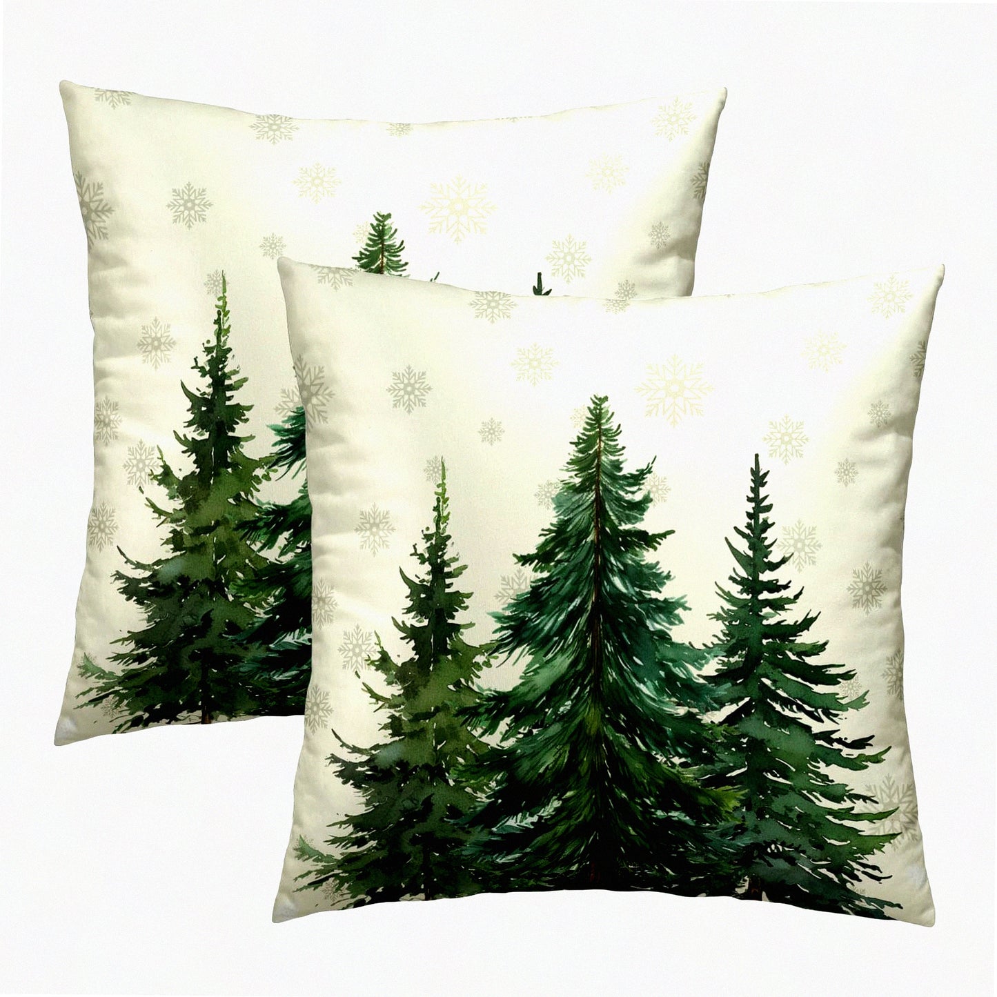 Winter Forest Green Rustic Snowflake Pillow Covers - Set of 2, 20x20 Cotton Square Decorative Cushion Cover for Home Sofa Bed Outdoor Décor