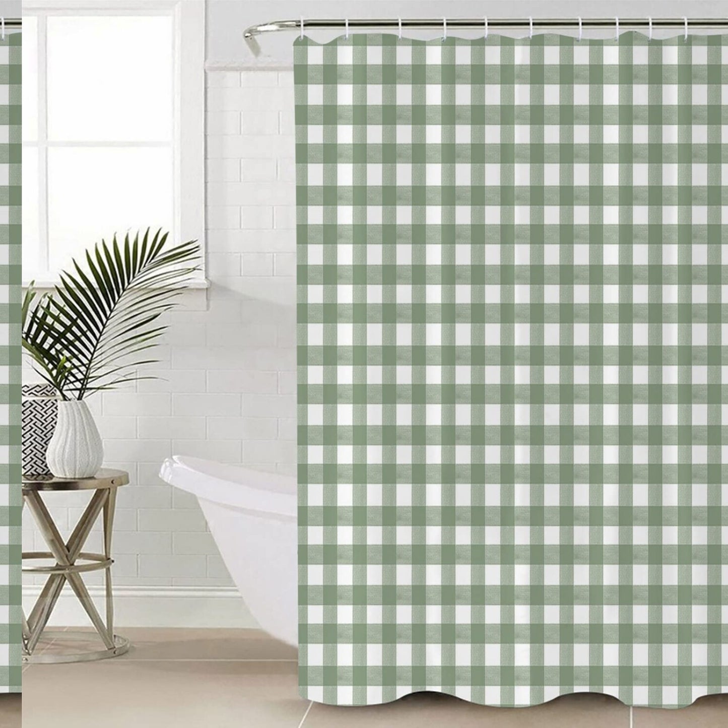 Sage Green Buffalo Plaid Shower Curtain Set 72x72