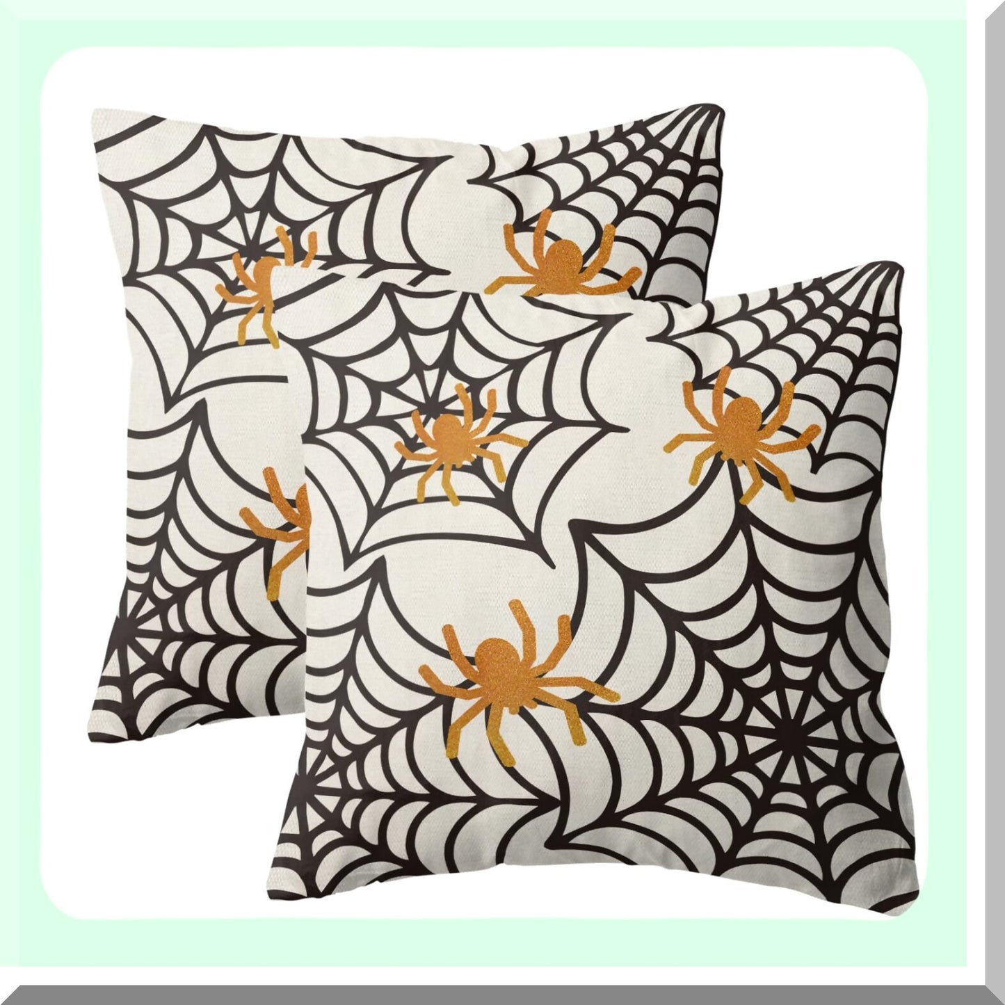 Spider Web Holiday Pillow Covers - Set of 2, 18x18 Decorative Cushion Cases for Home Couch Sofa. Perfect Outdoor Decorations in Linen Material.