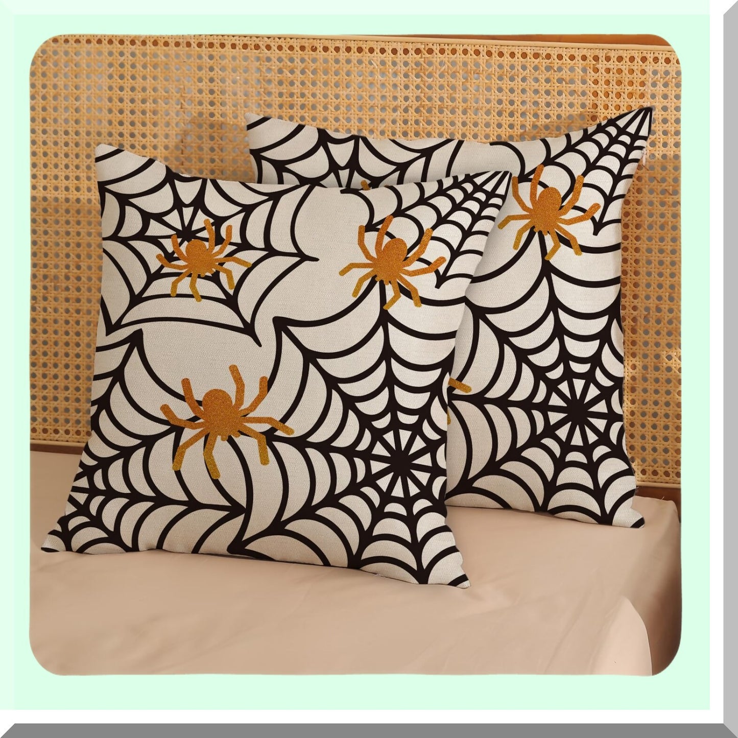 Spider Web Holiday Pillow Covers - Set of 2, 18x18 Decorative Cushion Cases for Home Couch Sofa. Perfect Outdoor Decorations in Linen Material.