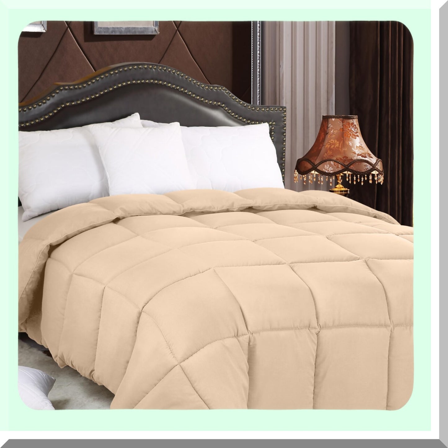 Luxury Plush All Season Comforter - Queen Size 250 GSM Box Stitched Beige Bedding Set - Hypoallergenic Siliconized Fiberfill Duvet
