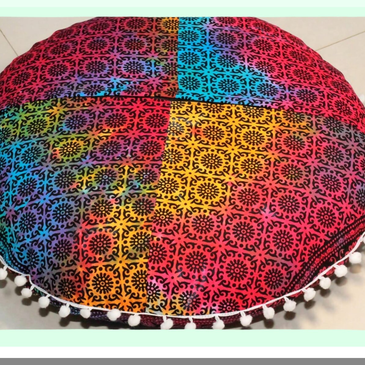 BohoMeditation Round Floor Cushion - 22" Elephant Pouf for Living Room, Yoga Room, Bedroom, Balcony & Garden Party Decoration. Cotton Cover.