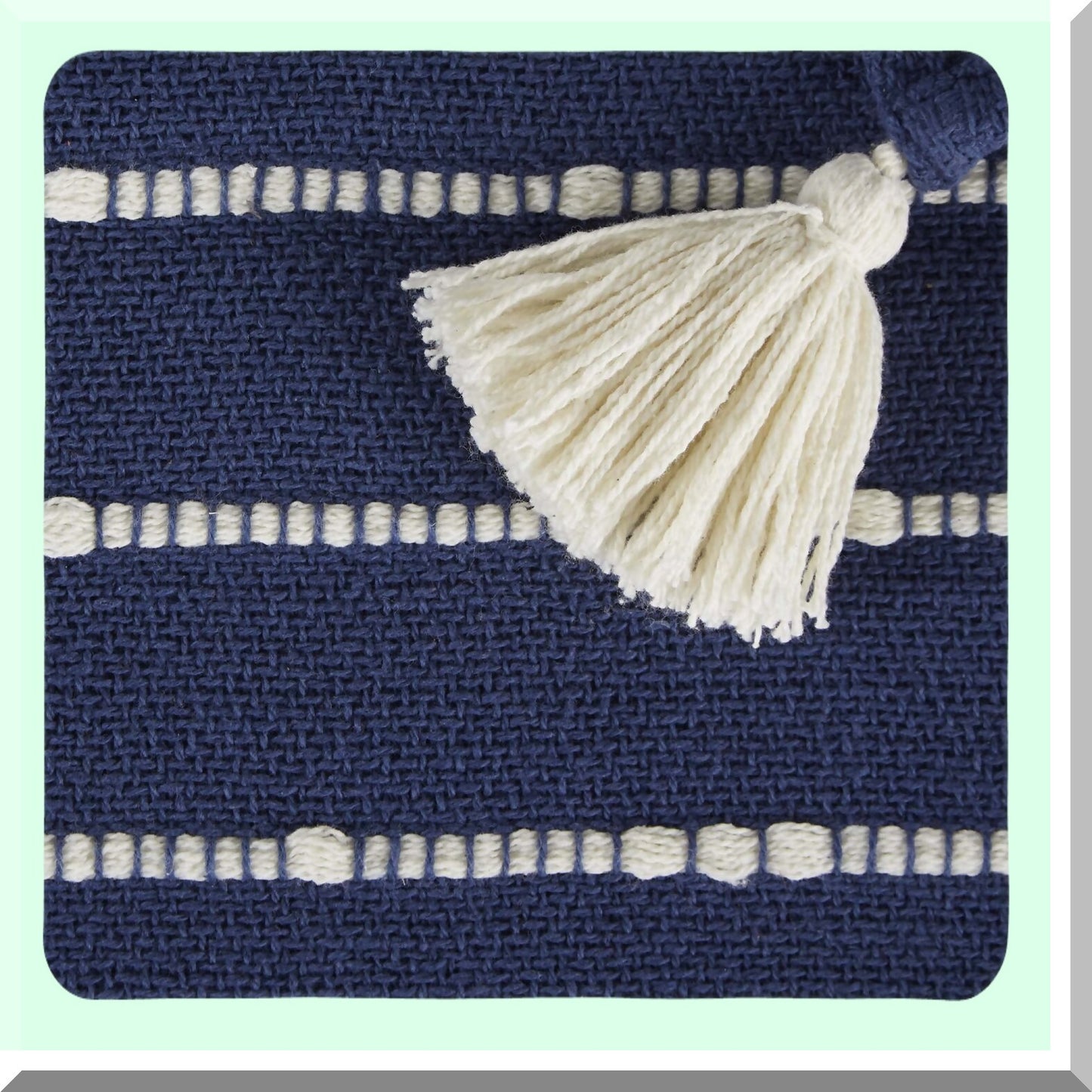 CozyStripe Cotton Slub Throw - Hand-Tied Tassels, 50x60, French Blue & Off-White