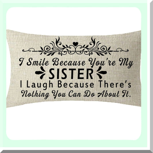 Sisterly Love Lumbar Pillow Cover - Cotton Linen Throw Cushion for Couch Sofa Decor - 12x20 inches - Gift for Sister and Friends - You're My Sister
