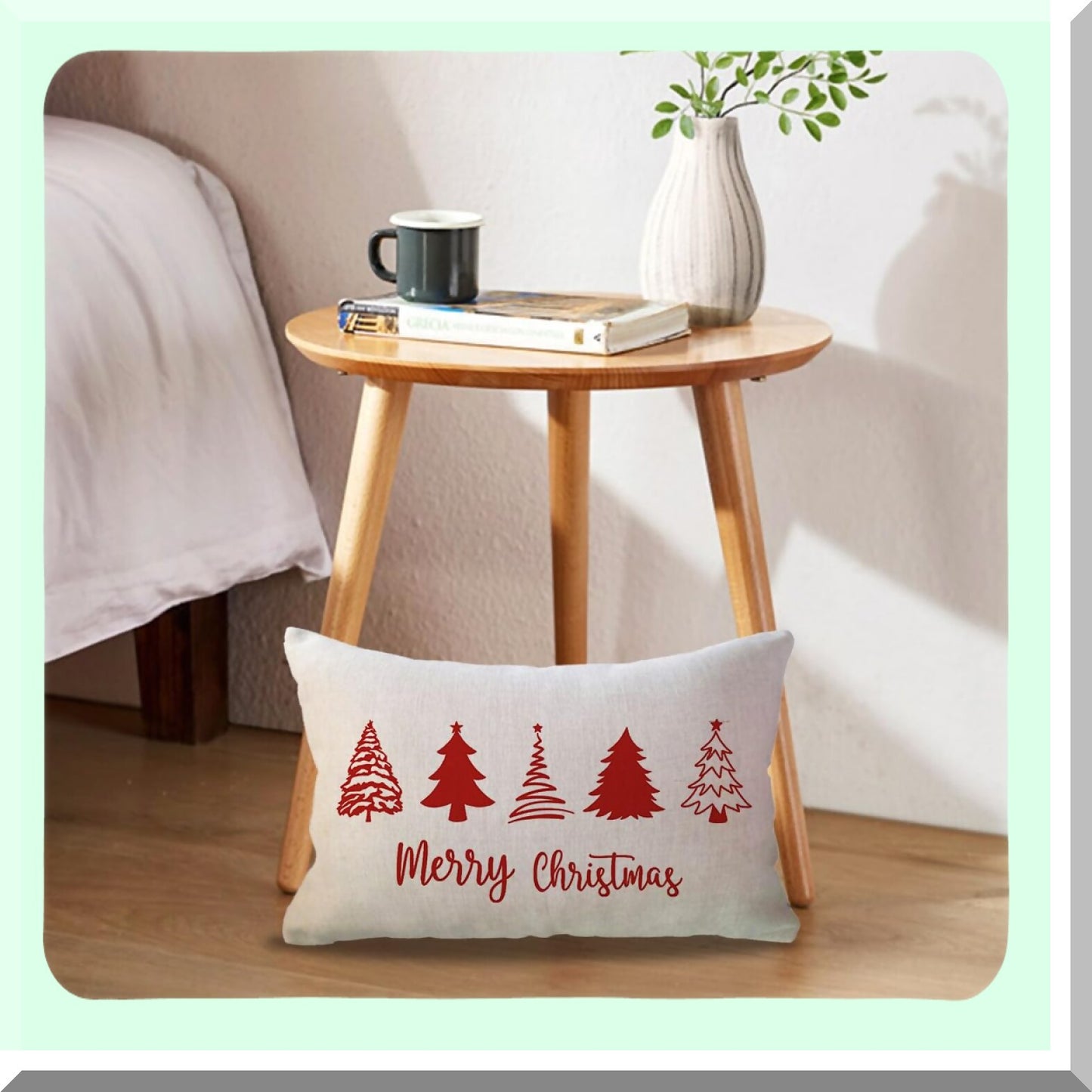 Winter Wonderland Farmhouse Holiday Pillow Covers - Deer & Xmas Trees Lumbar Cushion Set for Sofa, Couch & Porch Decor in Festive Red Theme