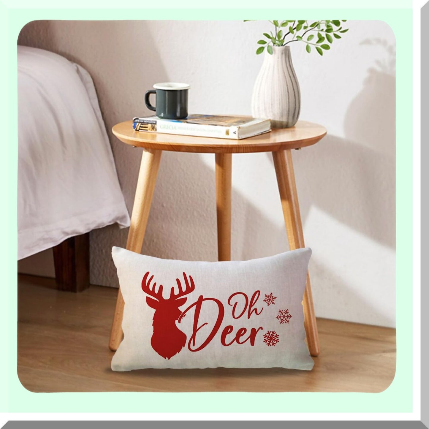 Winter Wonderland Farmhouse Holiday Pillow Covers - Deer & Xmas Trees Lumbar Cushion Set for Sofa, Couch & Porch Decor in Festive Red Theme