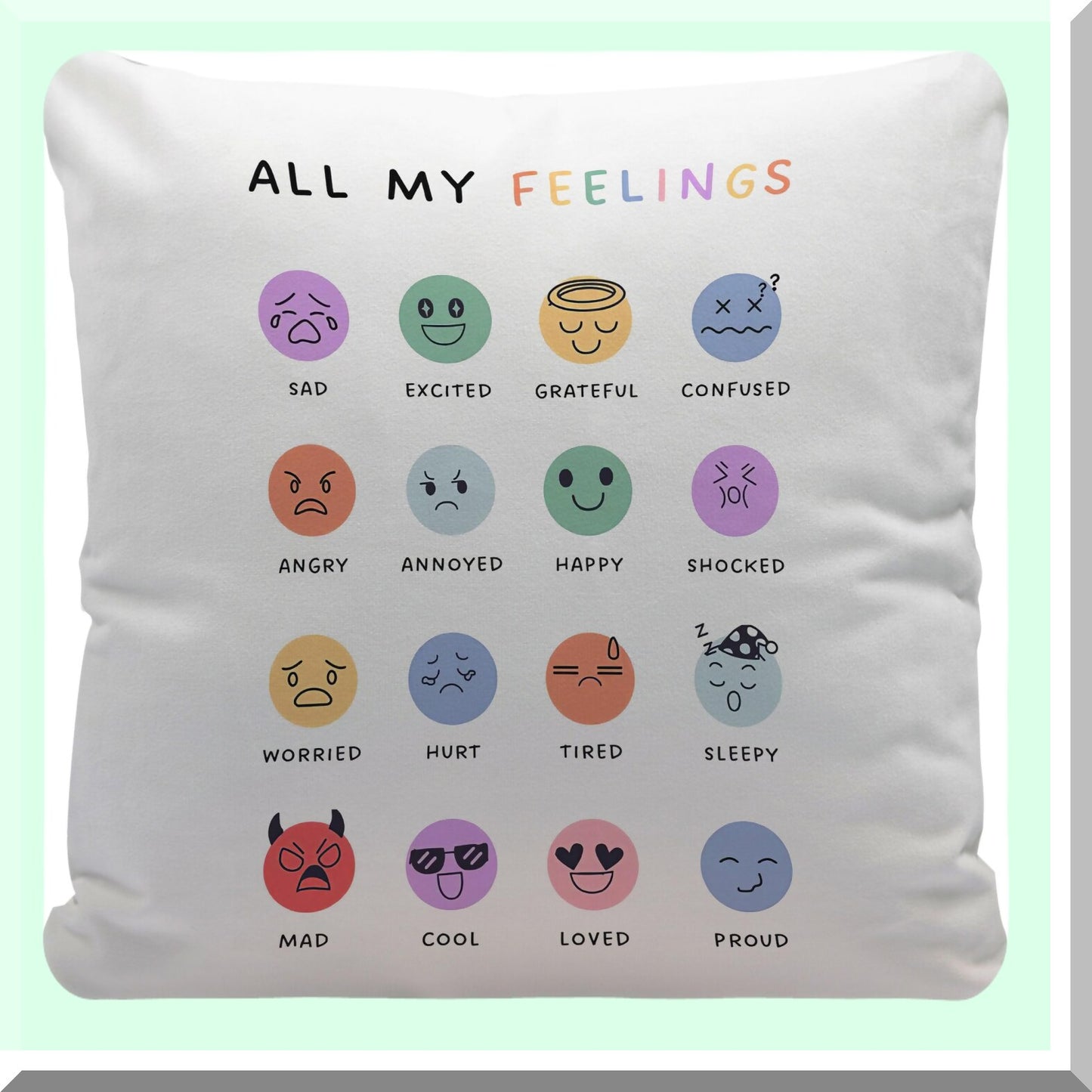 EmoChart Therapy Pillow Cover - Calming Corner Decor for School Counselor Office. Mental Health Educational Gift for Kids, 18x18 Inches.