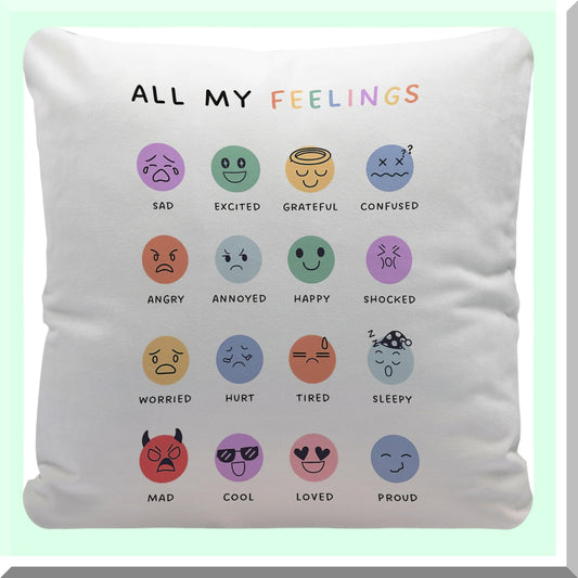 EmoChart Therapy Pillow Cover - Calming Corner Decor for School Counselor Office. Mental Health Educational Gift for Kids, 18x18 Inches.