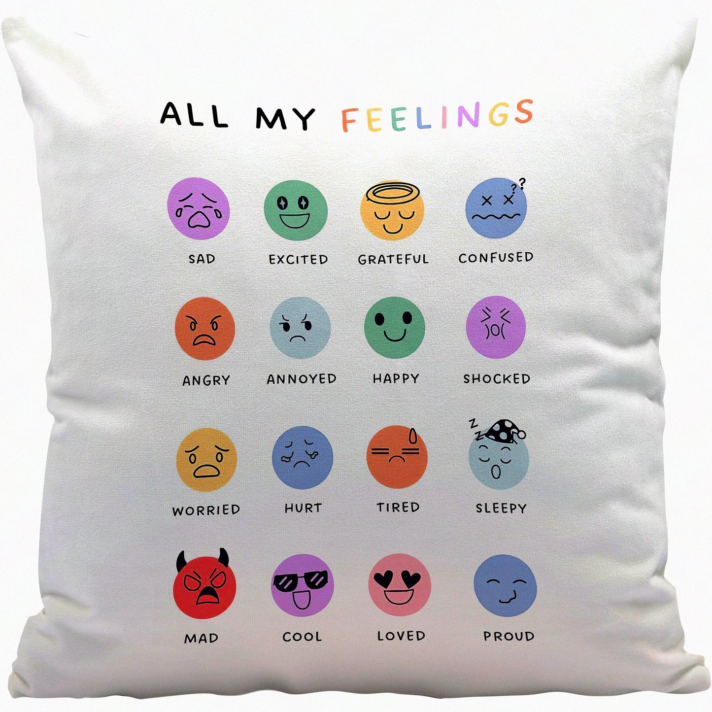 EmoChart Therapy Pillow Cover - Calming Corner Decor for School Counselor Office. Mental Health Educational Gift for Kids, 18x18 Inches.
