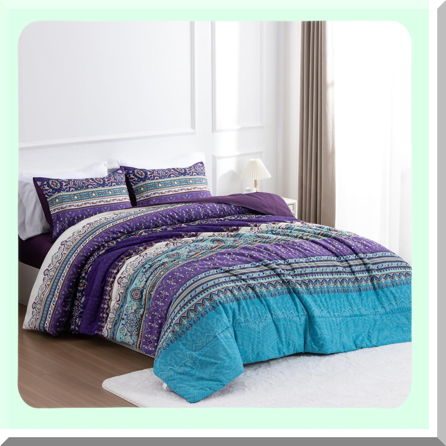 Purple Paisley Dream Comforter Set - Boho Chic Medallion Exotic Bedding Collection - Soft Microfiber Bohemian Bed Set - Colorful Floral Print