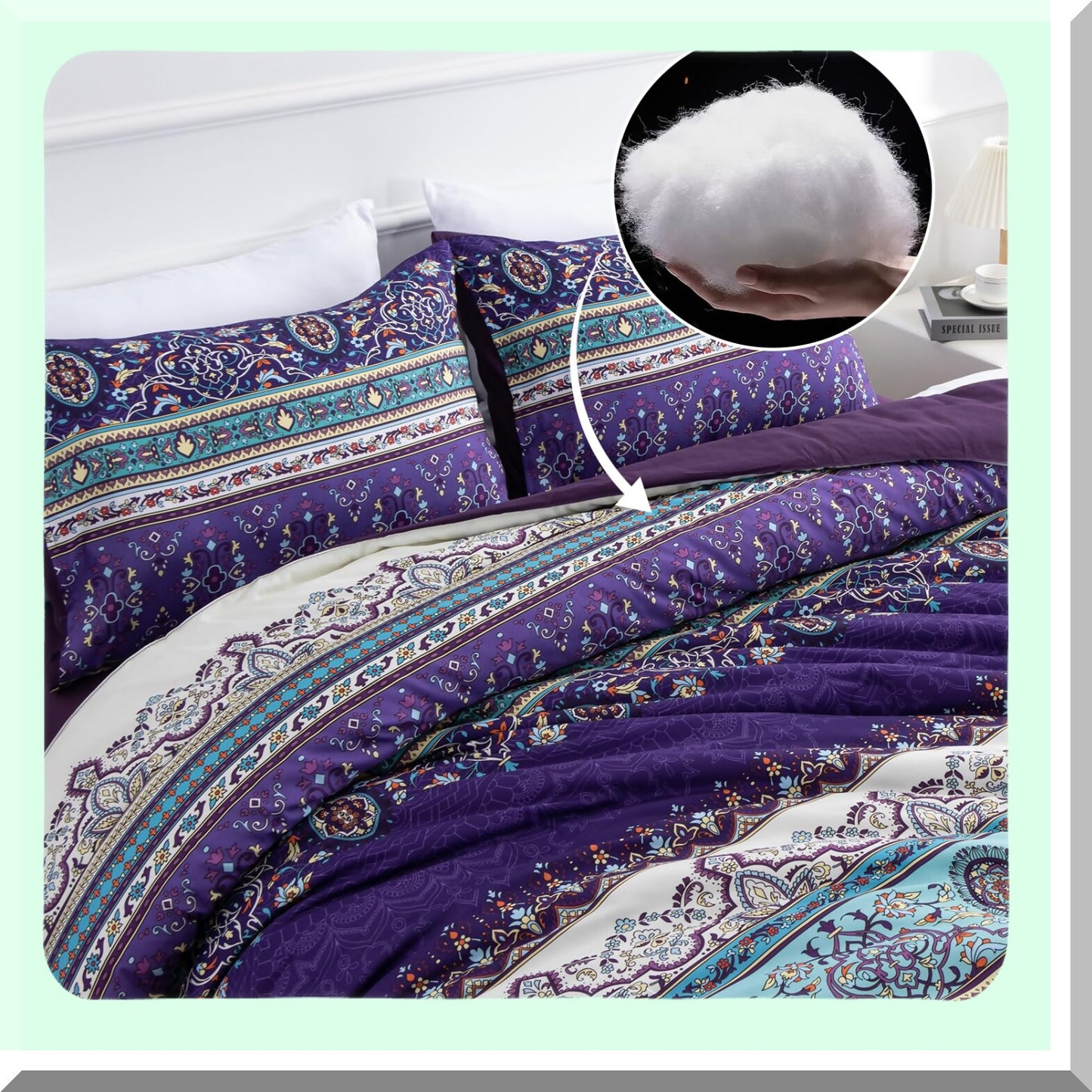 Purple Paisley Dream Comforter Set - Boho Chic Medallion Exotic Bedding Collection - Soft Microfiber Bohemian Bed Set - Colorful Floral Print