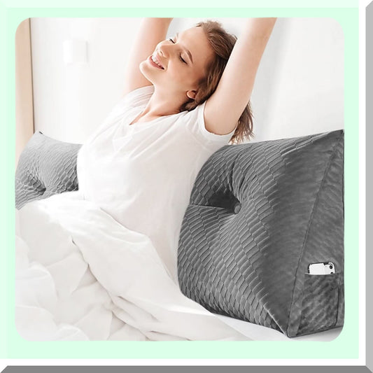 Triangular Backrest Support Pillow - Grey Twin Bed Wedge & Bolster Set for Reading, Positioning, and Day Bunk Bed - Removable Cover Included